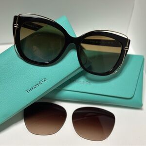 Tiffany & Co. Black Cat-Eye Sunglasses with Brown Gradient Lenses